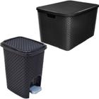 Lixeira Rattan C/Pedal Banheiro 7L + Caixa Rattan 40L Preta