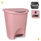 Lixeira Rosa Com Pedal 15 Litros Usual Utilidades