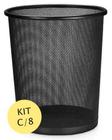 Lixeira Telada Redonda de Aço de Lixo Preta para Escritorio Cesto Kit 8