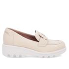 Loafer Bege Salto Plataforma Couro Fivela