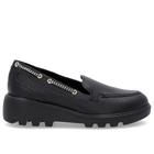 Loafer Preto Salto Plataforma Couro Detalhe Corda