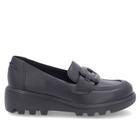 Loafer Preto Salto Plataforma Couro Fivela