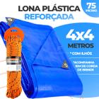 Lona Plastica Cobertura Impermeável Piscina Toldos Azul 4x4 Starfer + Corda 10m Resistente