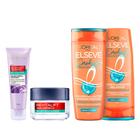 LOréal Paris Kit Gel de Limpeza Facial Profunda Antioleosidade + Gel Creme Facial Antioleosidade + Shampoo e Condicionador Elseve Cachos