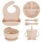 Losecu Baby Feeding Set - Conjunto de Utensílios de Desmame Conduzidos por Bebê Suprimentos para Crianças - Babador de Silicone, Placa de Sucção, Tigela de Sucção, Colher, Garfo, Copo de Bico - Gratuito de BPA de Grau Alimentício, Lava-louças Seg