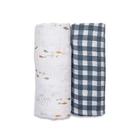 Lulujo Boho Swaddle Set, Cobertores de Musselina de Algodão, 2 Pack (Fish & Navy Gingham)