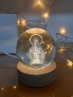 Luminária Abajour USB De Mesa Base Madeira Bola De Vidro 3d Decorativa Temas Religiosas