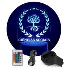 Luminária Abajur Cursos - Ciências Sociais RGB Controle - ShopC