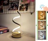 Luminária Abajur de Mesa 12w Espiral Minimalista Touch Dimerizável Dourado Luz 3/1