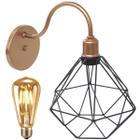 Luminária Arandela de Parede Aramada Diamante Industrial Retro + Lâmpada Led ST64 Vintage - Agp Ilumini/Gmh Tr