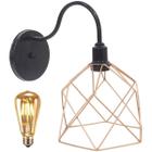 Luminária Arandela Parede Aramada Cálice Industrial Retro + Lâmpada Led Preto/Cobre Rose Gold - Agp Ilumini/Gmh Tr