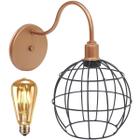 Luminária Arandela Parede Aramada Globo Industrial Retro + Lâmpada Led Cobre Rose Gold/Preto - Agp Ilumini/Gmh Tr