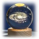 Luminária Cristal De Mesa Planeta Terra Galáxia Sistema Solar LED Base Madeira Enfeite Decorativo Casa