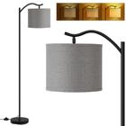 Luminária de Chão LED BoostArea 9W - Design Arqueado com Abajur em Linho Cinza