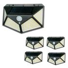 Luminária Energia Solar Parede Kit 5 unidades 100 Led Sensor Presença 3 Funções Lampada