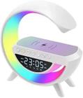 Luminária G RGB Colorida com Relógio Caixa de Som Bluetooth e Carregamento por Indução LCS Eletrônicos