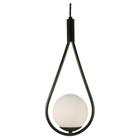 Luminaria Gota Metal 1 Globo Preto Fosco Globo Vidro Branco