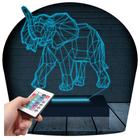 Luminária Led Abajur 3D Elefante 3 16 Cores + Controle Remoto