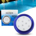 Luminária LED de piscina 9W corpo azul 12V 80mm encaixe de 3/4 LED RGB - Iluctron