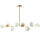 Luminária Lustre 110cm Jabuticaba 8 Globos Vidro Dourada Pendente Teto Gimpo KJDD-E-547-GOLD-Milky-8