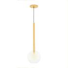 Luminária Lustre Teto Pendente Tubo Globo Vidro 20Cm Dourado