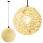 Luminária Pendente 30Cm Globo Rattan Natural Lustre Teto