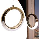 Luminária Pendente Aro Dourado Cristal Led Pd37