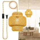 Luminária pendente Plug in WiMiSom Rattan, tecido à mão, bambu