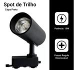 Luminária Preta Trilho Spot Led 15W 3500K Branco Quente