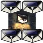 Luminaria Solar Sensor Movimento Automatico 100 Leds 3 Funçoes Kit 4 Unid Lampada Economica Sol Segurança Iluminaçao Rua Andarela Casa Garagem