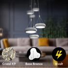 Lustre Com 3 Pendentes Redondos em Alumínio Branco Com Leds De Cristais - 3200K