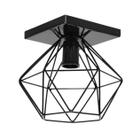 Lustre De Teto Industrial Plafon Quadrado Aramado Diamante Preto - GBhome