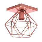 Lustre De Teto Industrial Plafon Quadrado Aramado Diamante Rose Gold