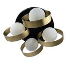 Lustre De Teto Painel Plafon Luminaria Decorativo Com Arcos Com 4 Globo Jabuticaba - Preto/Dourado - TANGERINA MCA