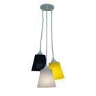 Lustre Infantil 3 Cúpulas Cinza, Azul Marinho e Amarelo - Crie Casa