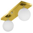 Lustre Luminária Retangular Duplo Dourado Orby Bolinha