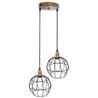 Lustre Pendente Aramado Duplo Globo Cobre Rose Gold/Preto Cabo Regulável Luminária Agp Ilumini