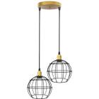 Lustre Pendente Aramado Duplo Globo Dourado/Preto Cabo Regulável Luminária Agp Ilumini