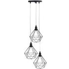 Lustre Pendente Aramado Triplo Diamante Cabo Cristal Regulável Preto Luminária Agp Ilumini