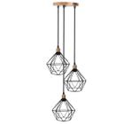 Lustre Pendente Aramado Triplo Diamante Cabo Regulável Luminária Agp Ilumini Retro