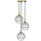 Lustre Pendente Aramado Triplo Globo Cabo Regulável Luminária Agp Ilumini Retro