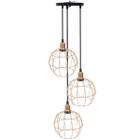 Lustre Pendente Aramado Triplo Globo Cobre Rose Gold Cabo Regulável Luminária Agp Ilumini Retro