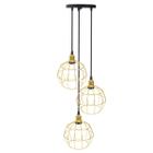 Lustre Pendente Aramado Triplo Globo Dourado Cabo Regulável Luminária Agp Ilumini Retro