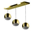 Lustre Pendente Bola Triplo Base Retangular Dourado