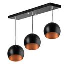 Lustre Pendente Bola Triplo Base Retangular Preto/Cobre