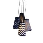 Lustre Pendente Cacho Chevron 4 Cúpulas Azul Marinho e Branco - Crie Casa