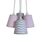 Lustre Pendente Cacho Menina Chevron 4 Cúpulas Rosa e Cinza