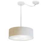 Lustre Pendente Cilíndrico Com Desvio De Centro Md-4255 Cúpula em Tecido 40x15cm Linho Bege - Bivolt