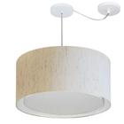 Lustre Pendente Cilíndrico Com Desvio Linho Bege MJ-4308 Para Mesa de Jantar e Estar - Vivare