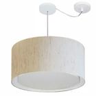 Lustre Pendente Cilíndrico Com Desvio Linho Bege MJ-4309 Para Mesa de Jantar e Estar